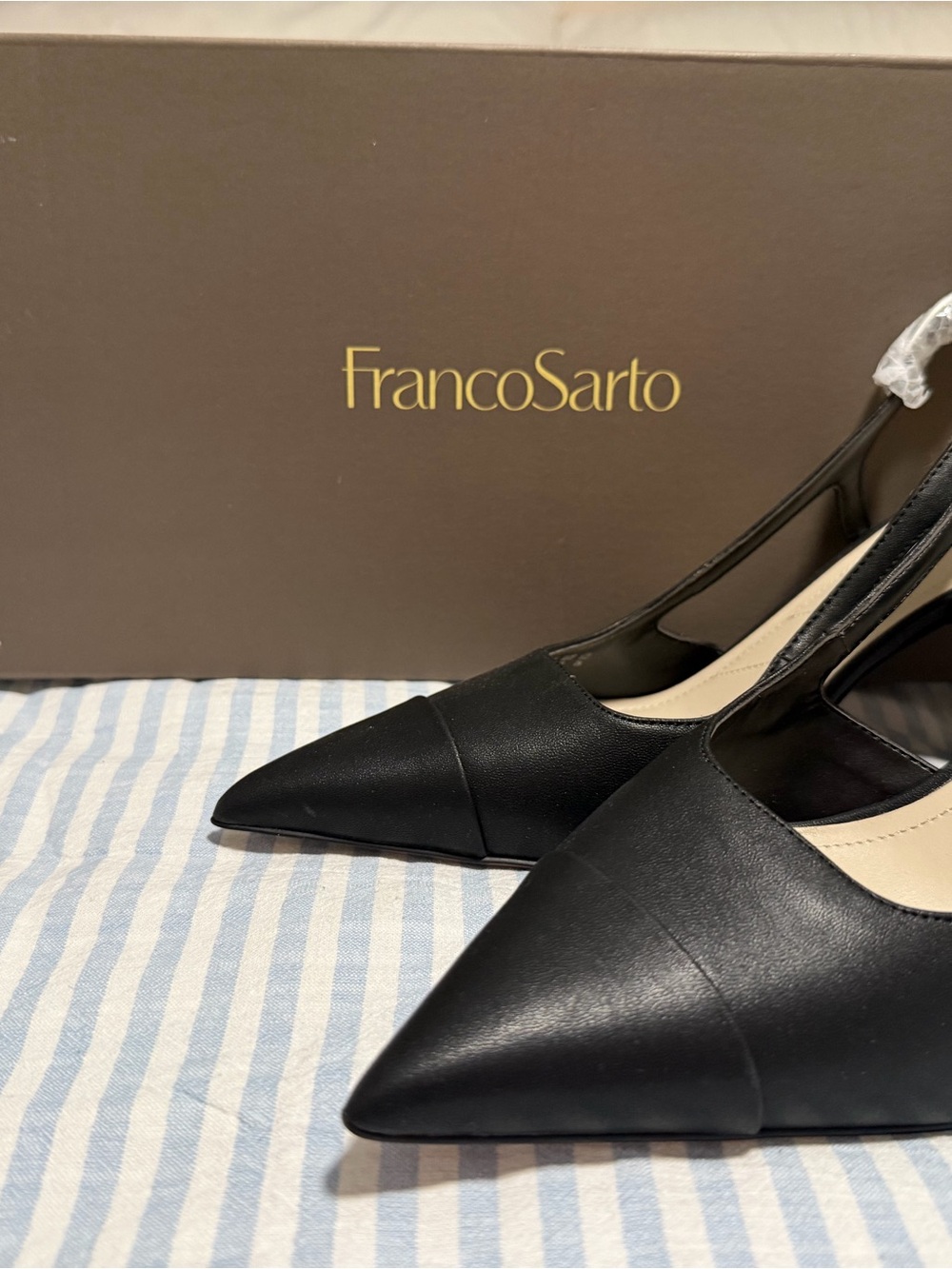 Franco Sarto Black Pointed Leather Slingback Heels